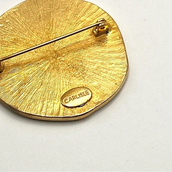 Vintage Carlisle Signed Swarovski Rhinestone Green Gold Kiwi Brooch - Picture 6 of 10